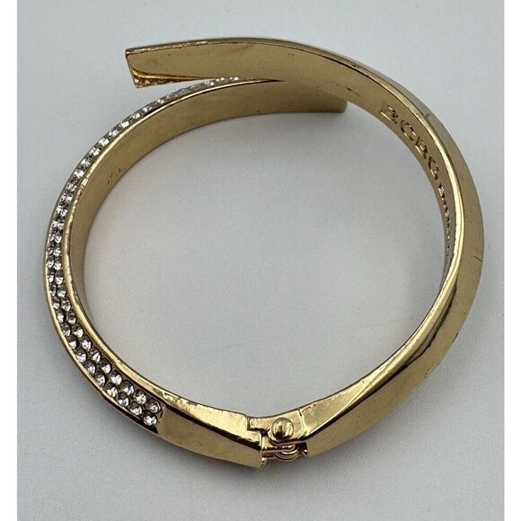 BCBGeneration Gold Tone Bypass Pave‎ Rhinestone Clamper Bangle Bracelet - Picture 6 of 10